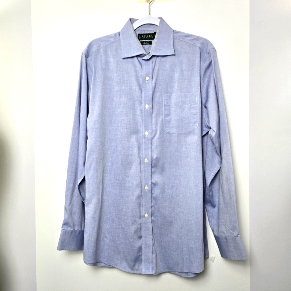 Lauren Ralph Lauren Men's  Blue 💯% Cotton Button-down Long Sleeve Dress Shirt
